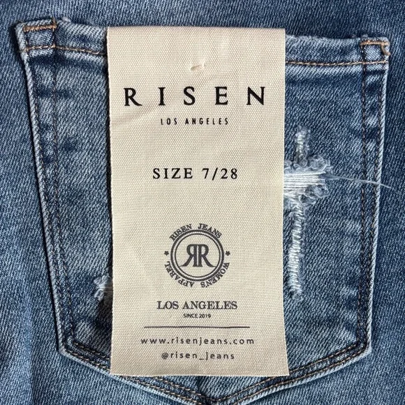 Risen Blue Distressed Straight Leg Jeans - Picture 5 of 5